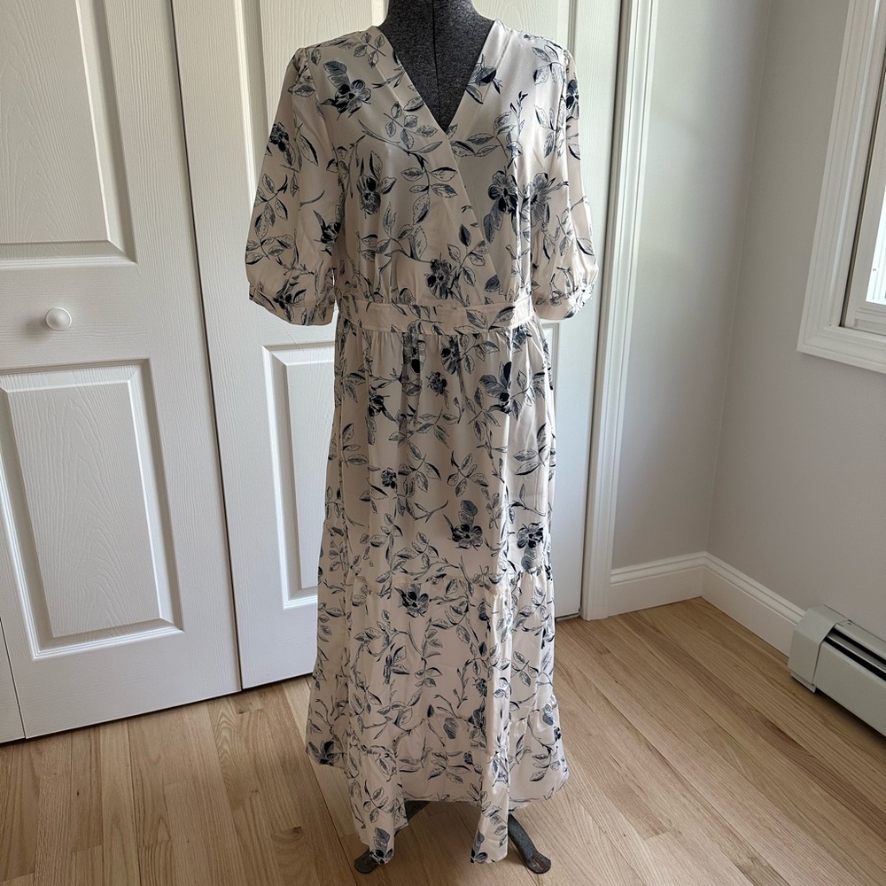 Floral Maxi Dress in Cream and Blue